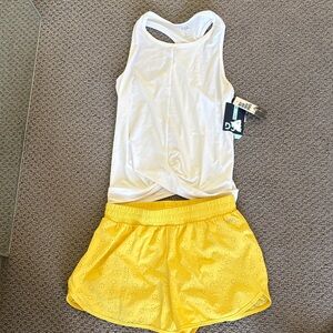 DSG Girls White Tank Top and Yellow Eyelet Shorts Matching Set